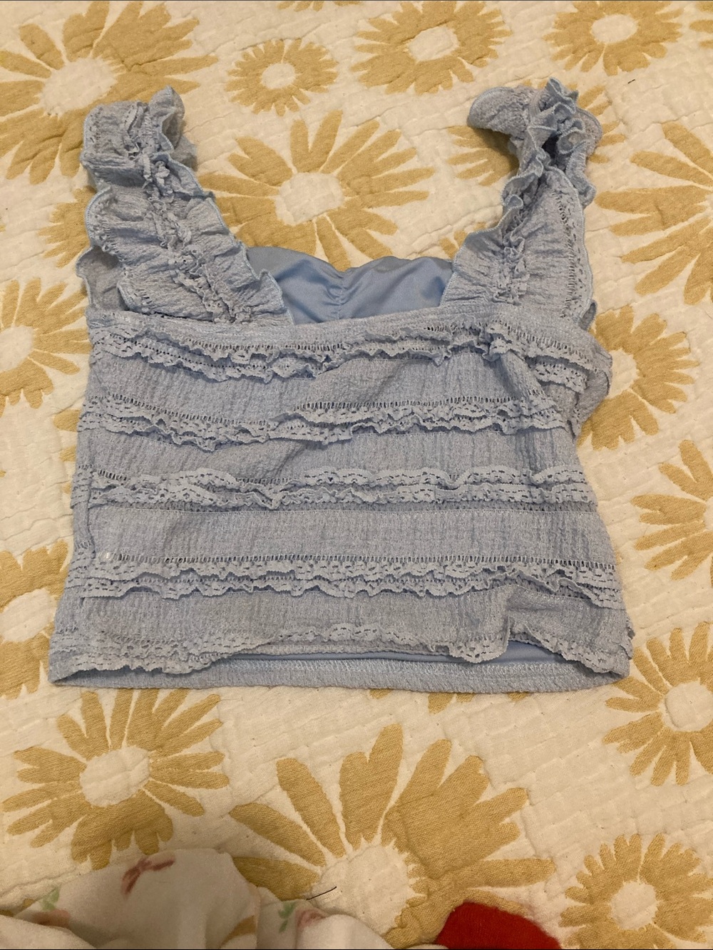 Light Blue Smocked Ruffle Crop Tank - Picture 2 of 3